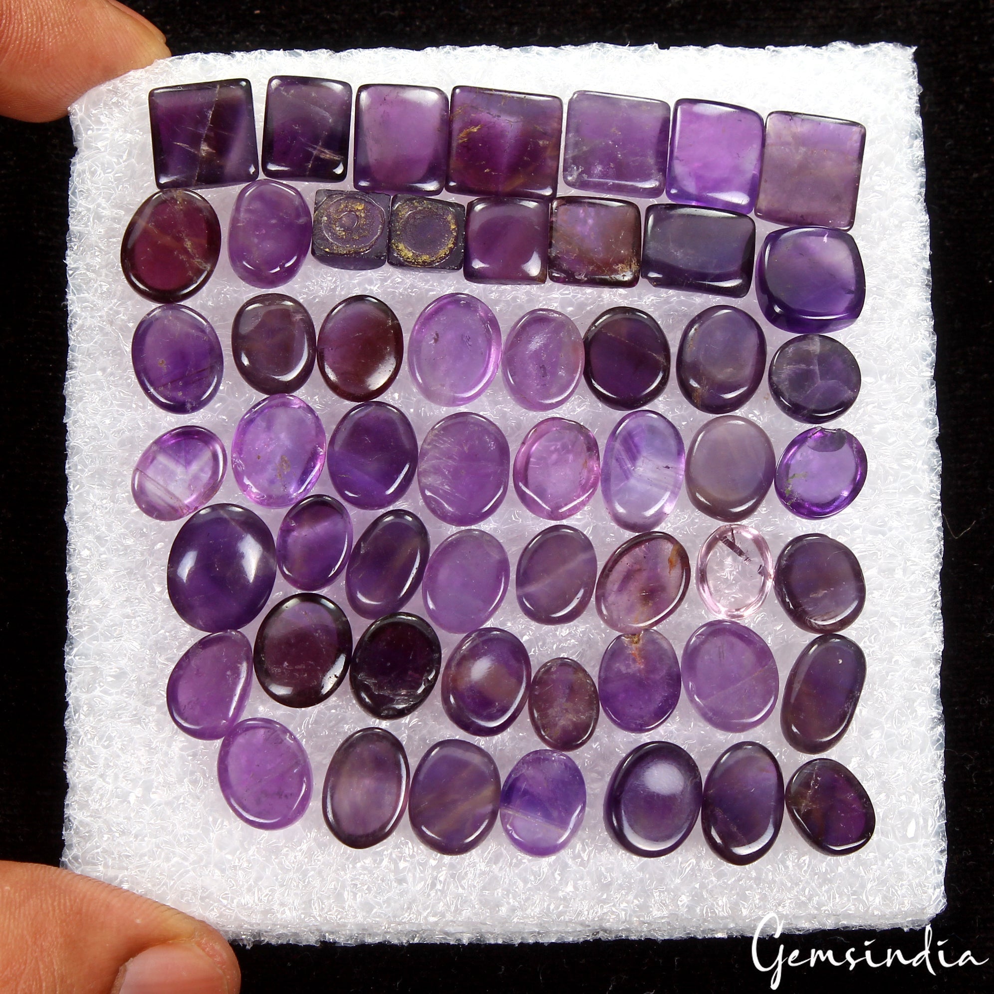 190.60 Cts/54 Pcs Natural Untreated Purple Amethyst Mixed Cab Gems Wholesale Lot