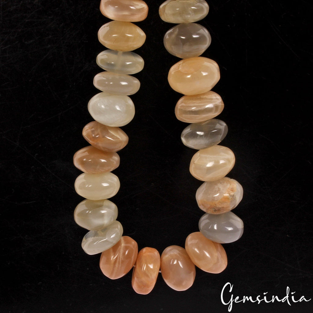 Moonstone Gemstone Beads Natural 9” Strand Smooth Rondel Brown Gray White Earth