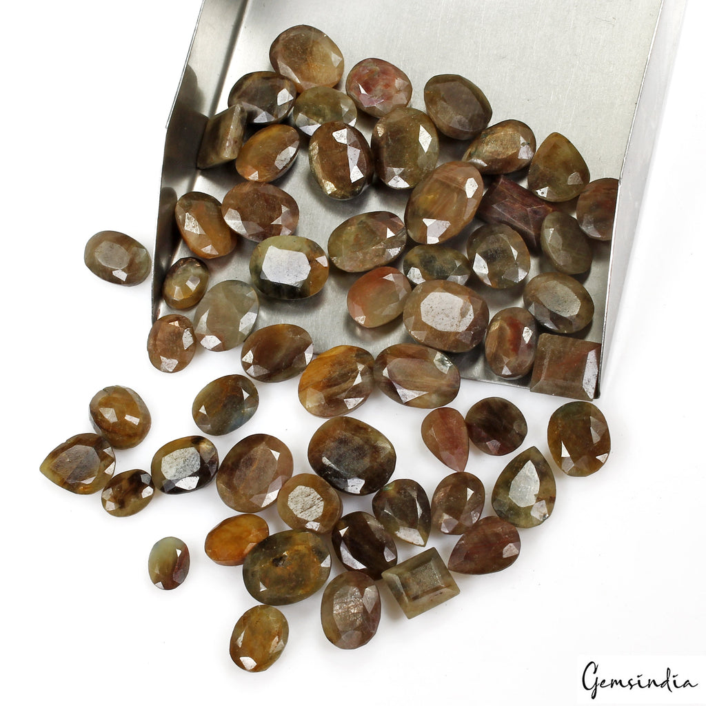 560Ct 100% Natural Yellow Brown Sapphire Untreated Mix Cut Loose Gemstones 55 Pc