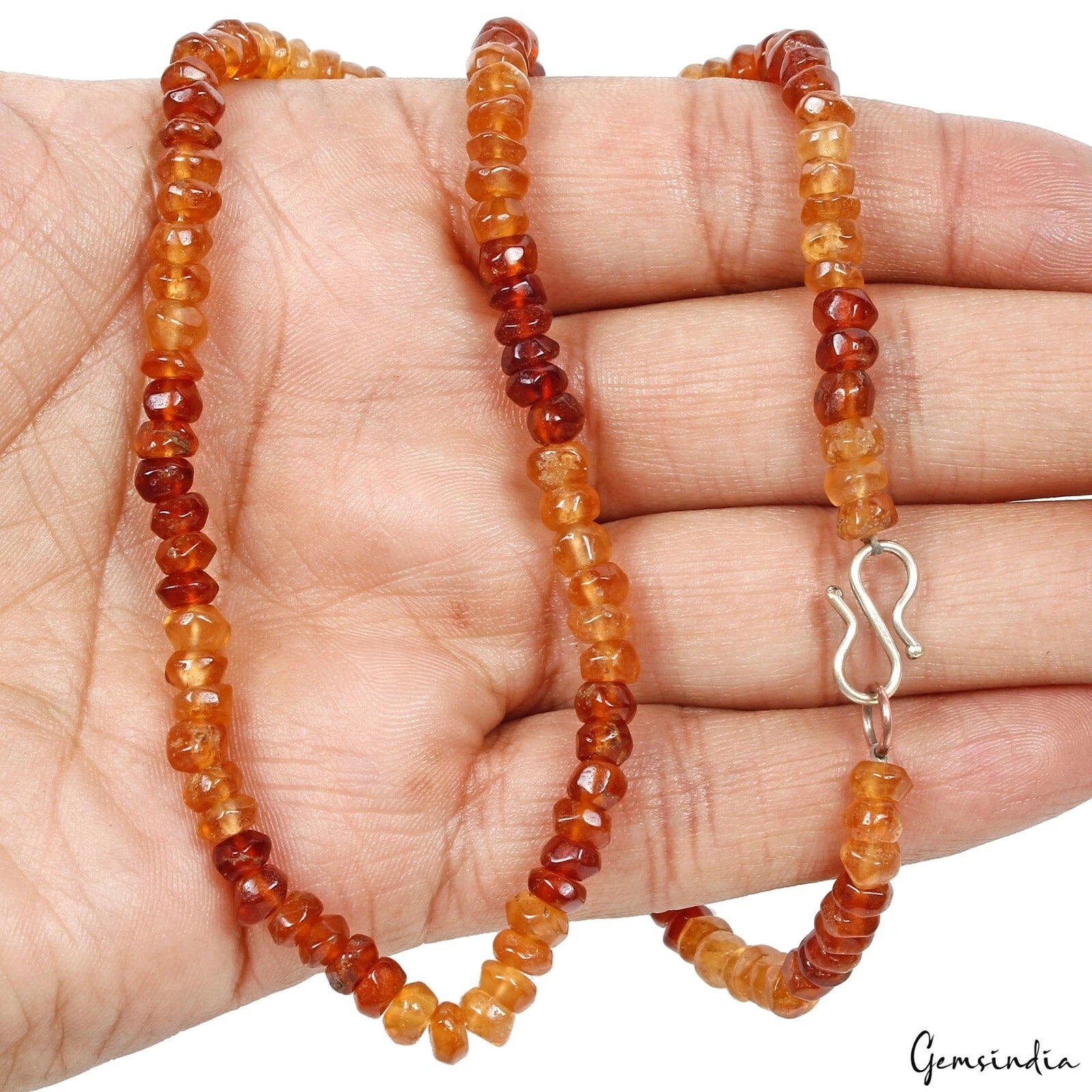 Hessonite Garnet Necklace, Untreated, Multi Color — 5mm, 141.10 Ct, Sri Lanka