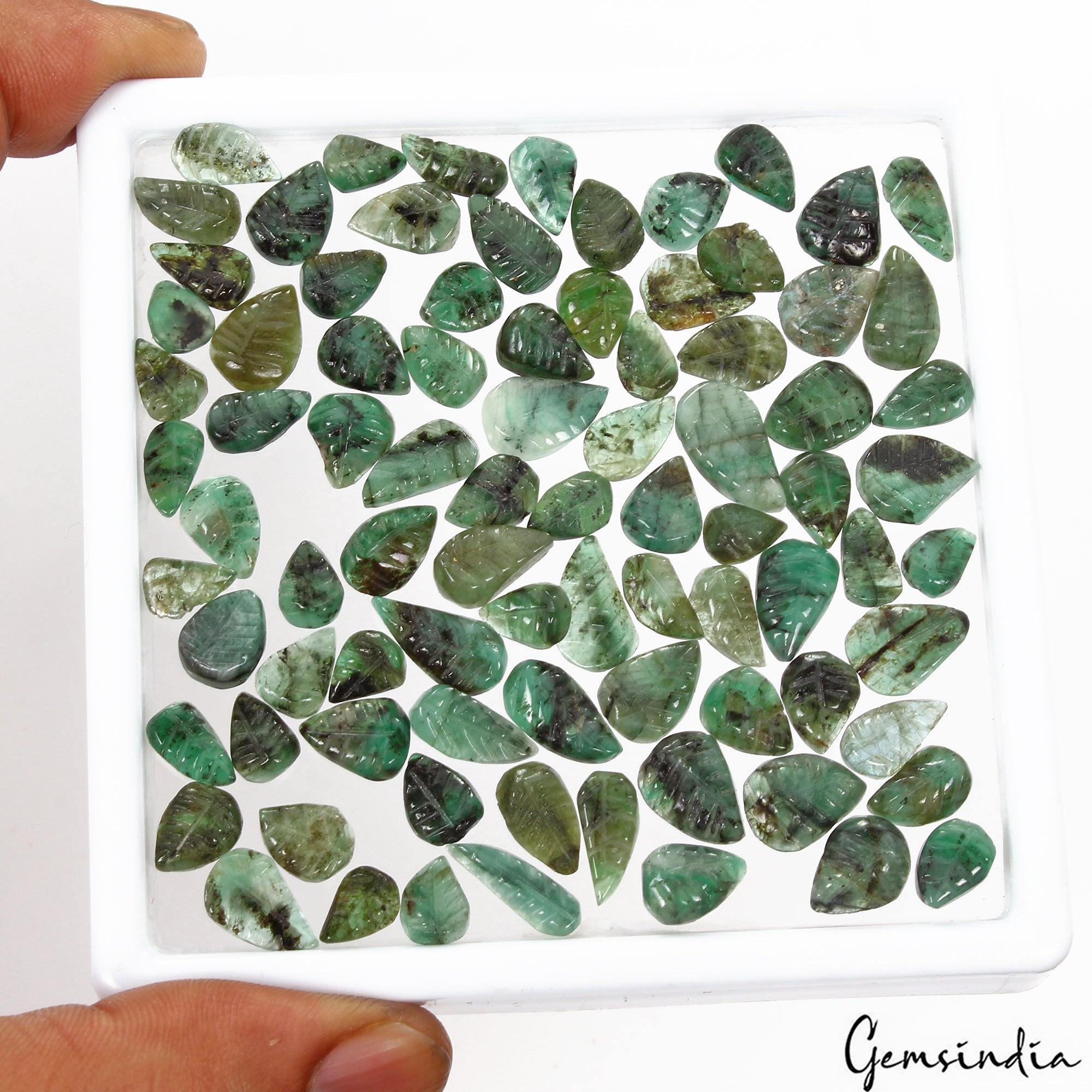 Certified 124.80 Ct/85 Pcs Natural Untreated Green Emerald Leaf Hand Carved Gems