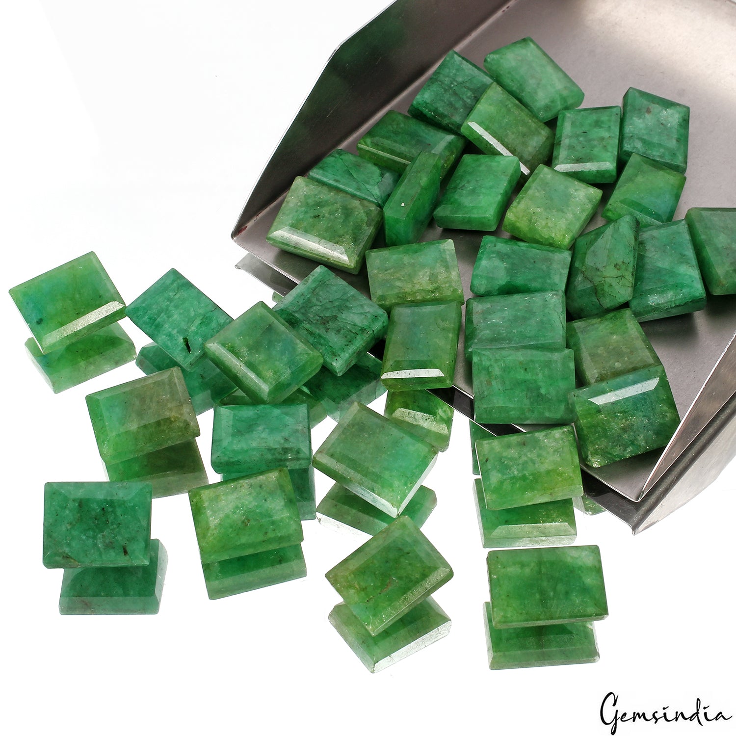 510 Ct Natural Green Brazilian Emerald Rectangular Cut Faceted Loose Gemstone