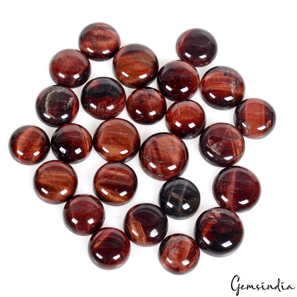 25 Pcs Natural Red Tiger Eye Untreated 13-16mm Round Cabochon Loose Gemstones