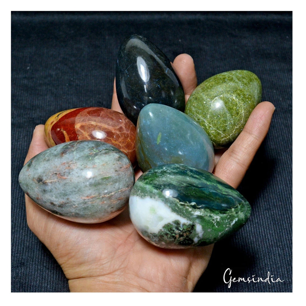 1.15 Kilo Natural Untreated Multi Gems Healing Crystal Mineral Egg Gems W Stand