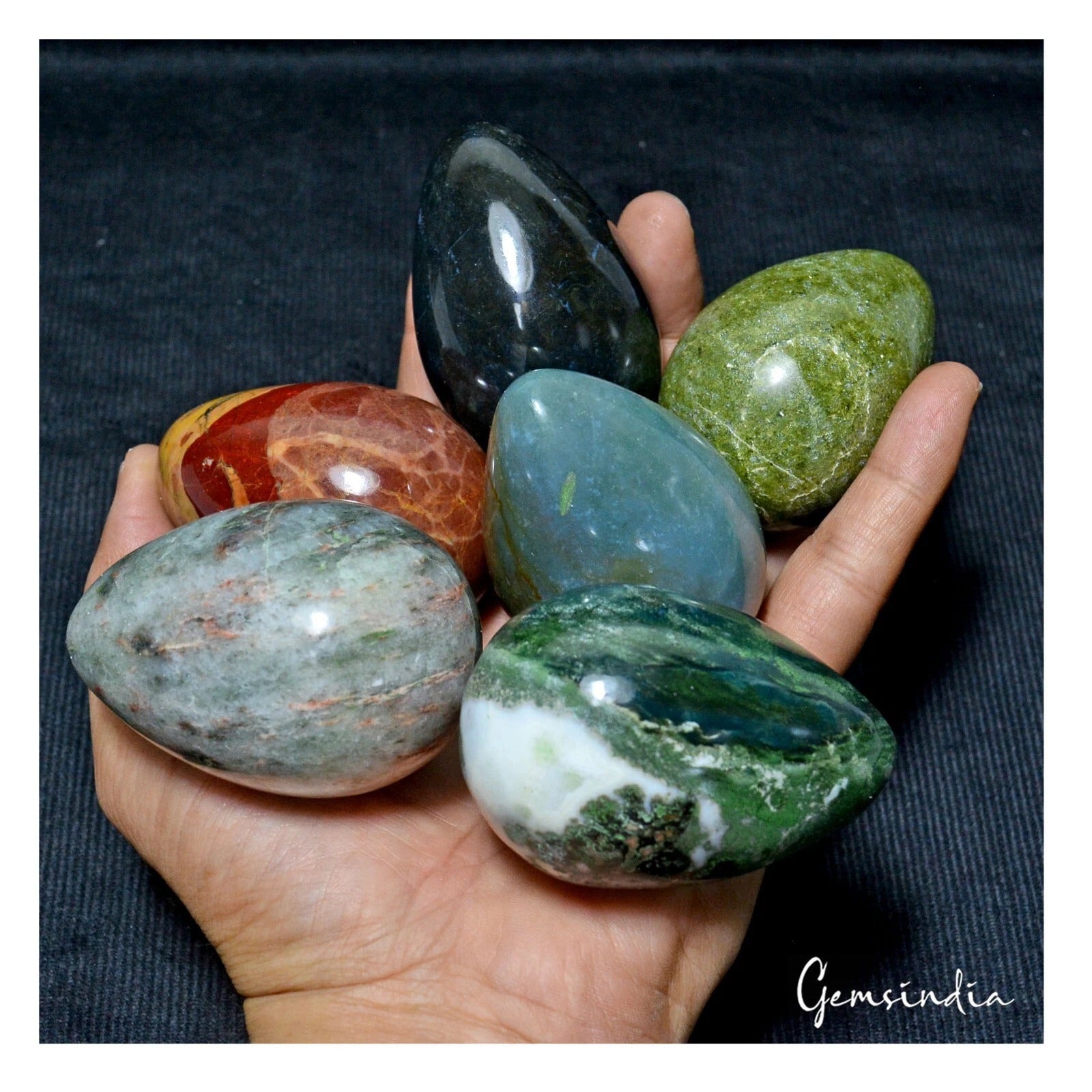 1.15 Kilo Natural Untreated Multi Gems Healing Crystal Mineral Egg Gems W Stand
