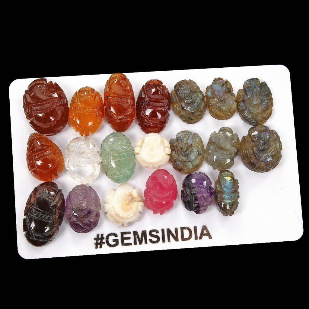 124 Ct/20 Pcs Multi Color Hand Carved Mini Ganesha Mix Gems Lot For Ring/Pendant