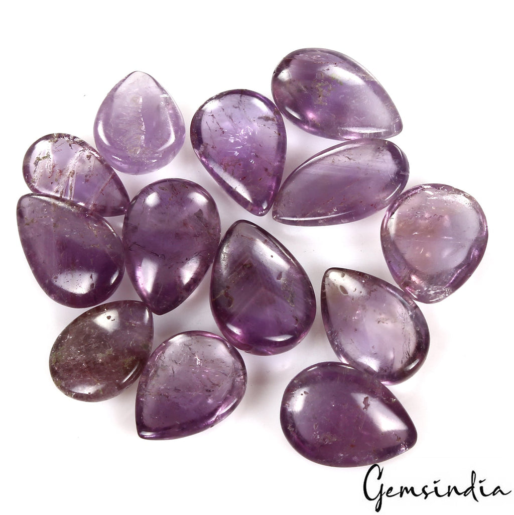 360 Cts/13 Pcs Natural Untreated Purple Amethyst Pear Cab Loose Gems For Jewelry