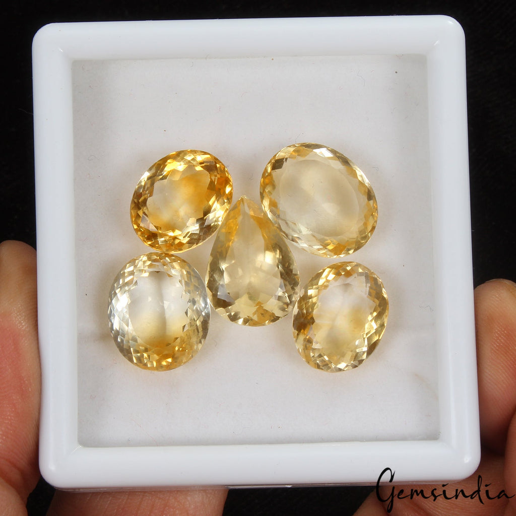 63.50 Ct 5pc Lot 15-18mm VVS Oval Pear Natural Yellow Citrine - Brazil, Gemstone