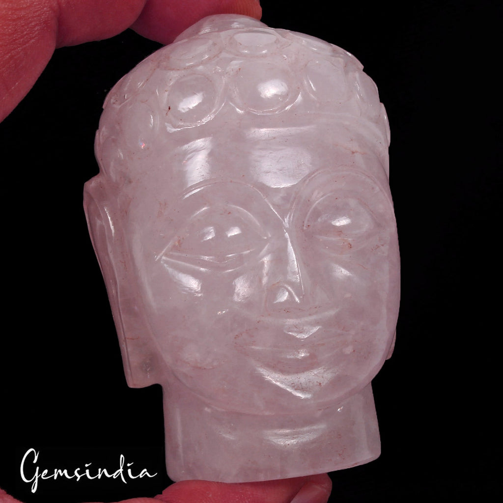 2.8" Natural Pink Rose Quartz Crystal Healing Buddha Head Gems Carving Statue