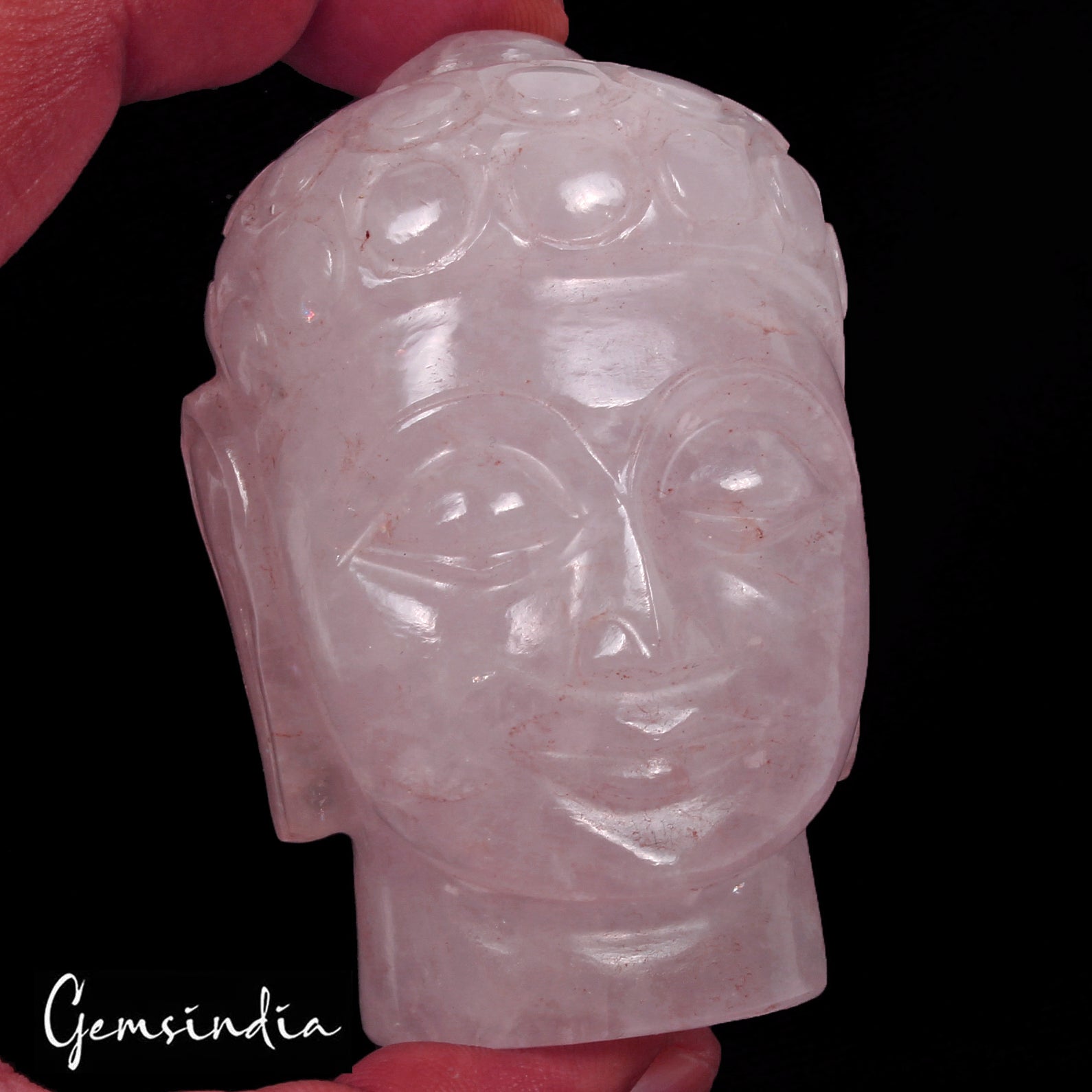 2.8" Natural Pink Rose Quartz Crystal Healing Buddha Head Gems Carving Statue