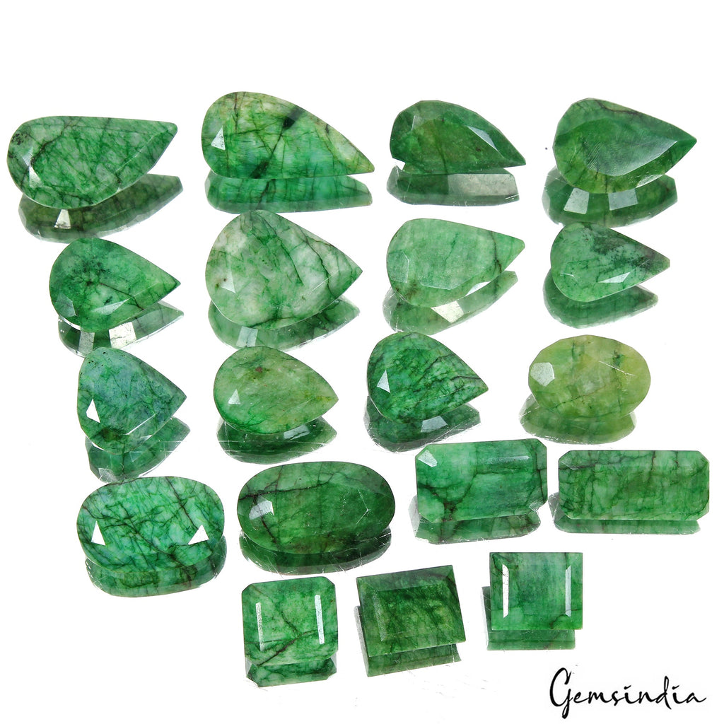 920 Cts/19 Pcs Natural Green Emerald Mix Cut Loose Wholesale 20mm-41mm Gems Lot