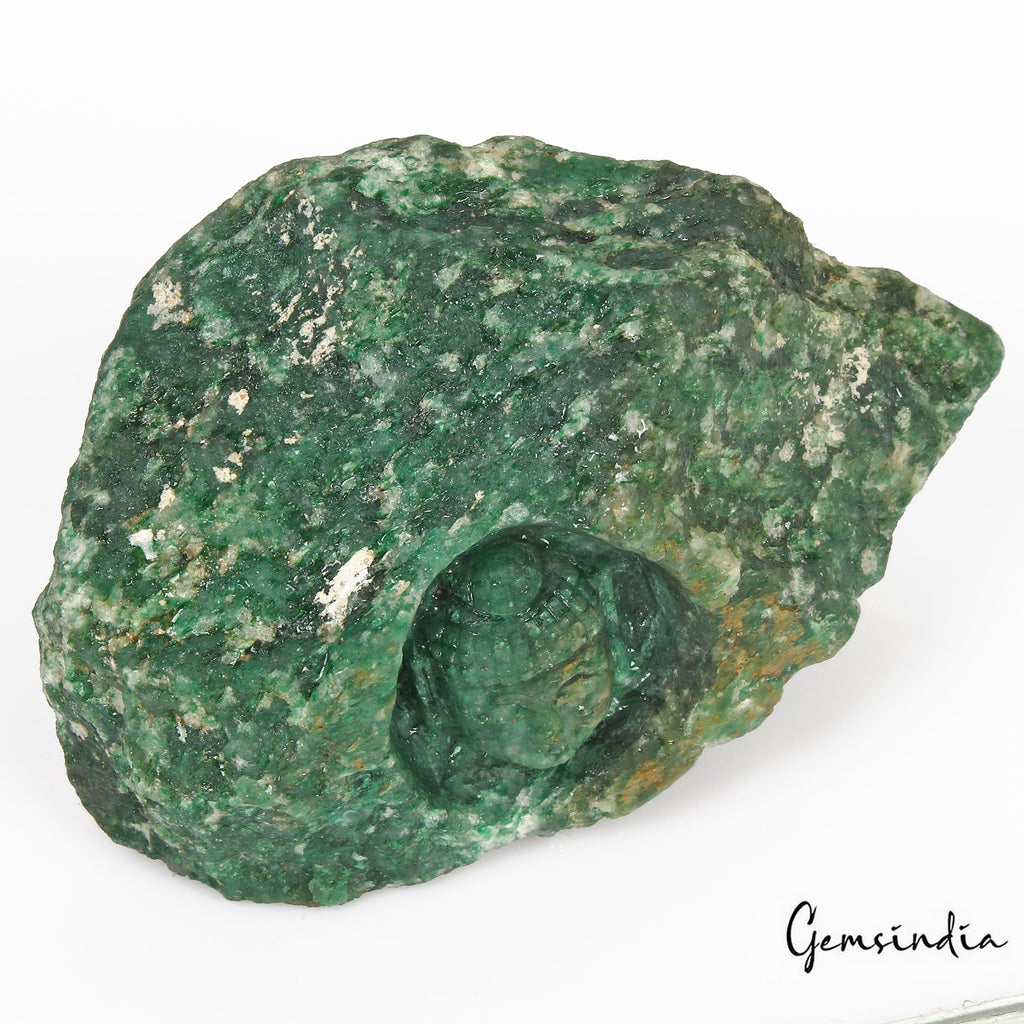 2600 Cts Natural Green Aventurine Rough Gem Carved Meditating Buddha Face Statue