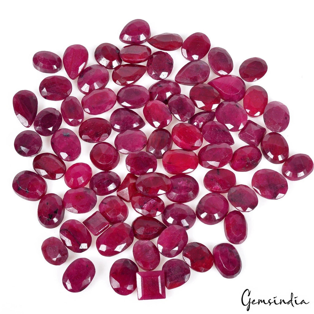 Certified 330 Cts/74 Pcs Natural Blood Red Ruby Mixed Cut Loose Gems For Jewelry