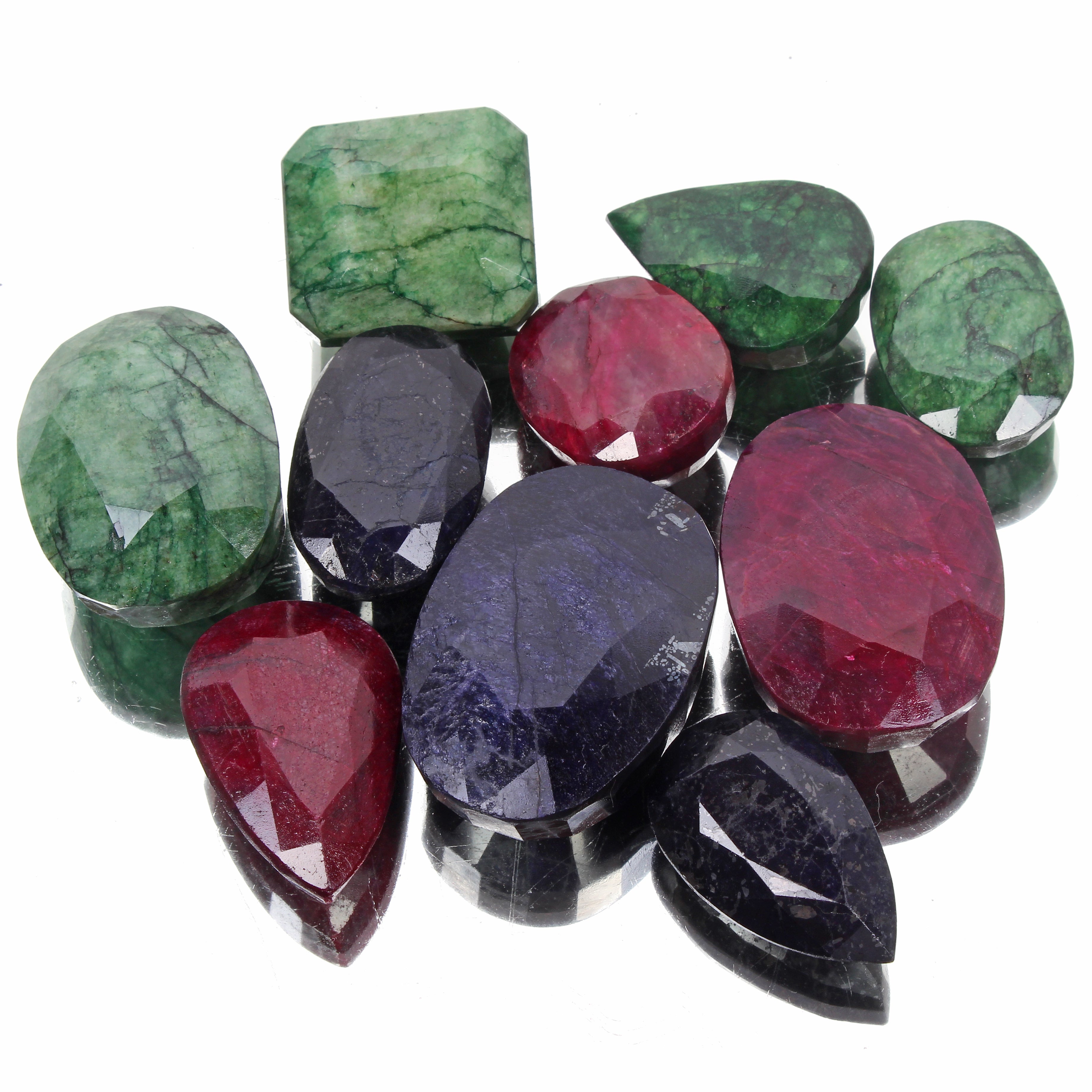 Natural 5000 Ct/10 Pcs Ruby Emerald & Sapphire Mix Shape Loose Gemstones 48-70mm