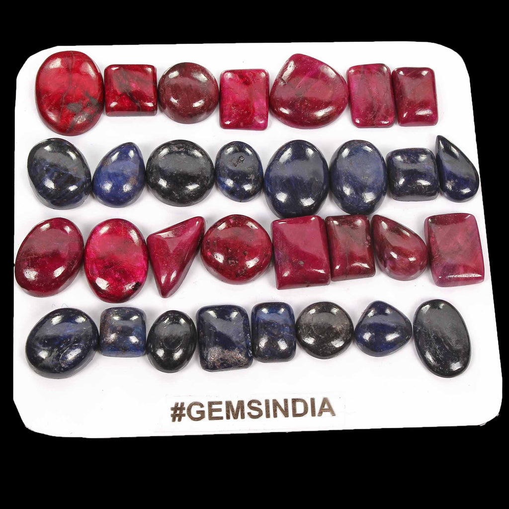 460 Cts/31 Pcs Natural Red Ruby Blue Sapphire Mix Cab Loose Gems Lot For Jewelry
