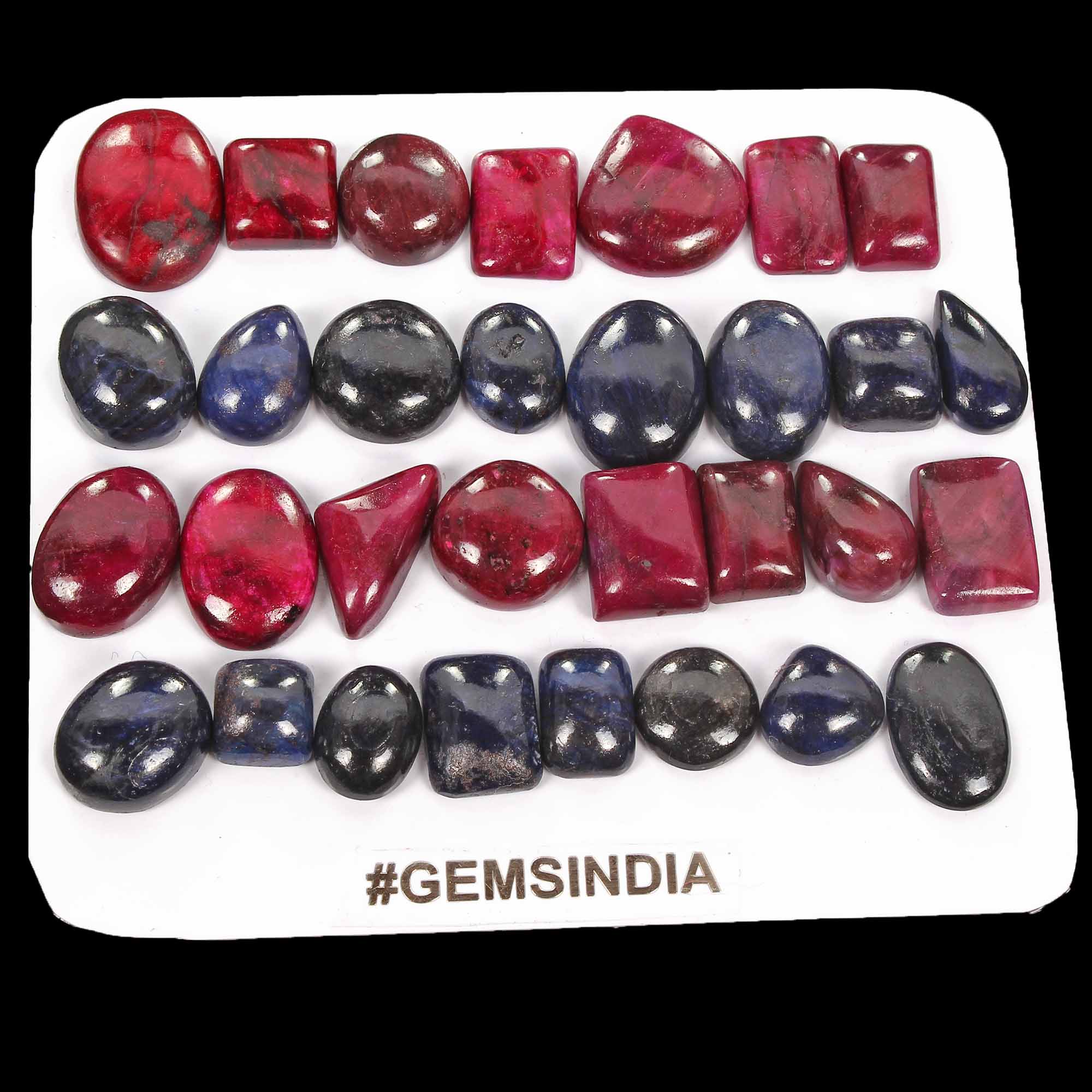 460 Cts/31 Pcs Natural Red Ruby Blue Sapphire Mix Cab Loose Gems Lot For Jewelry