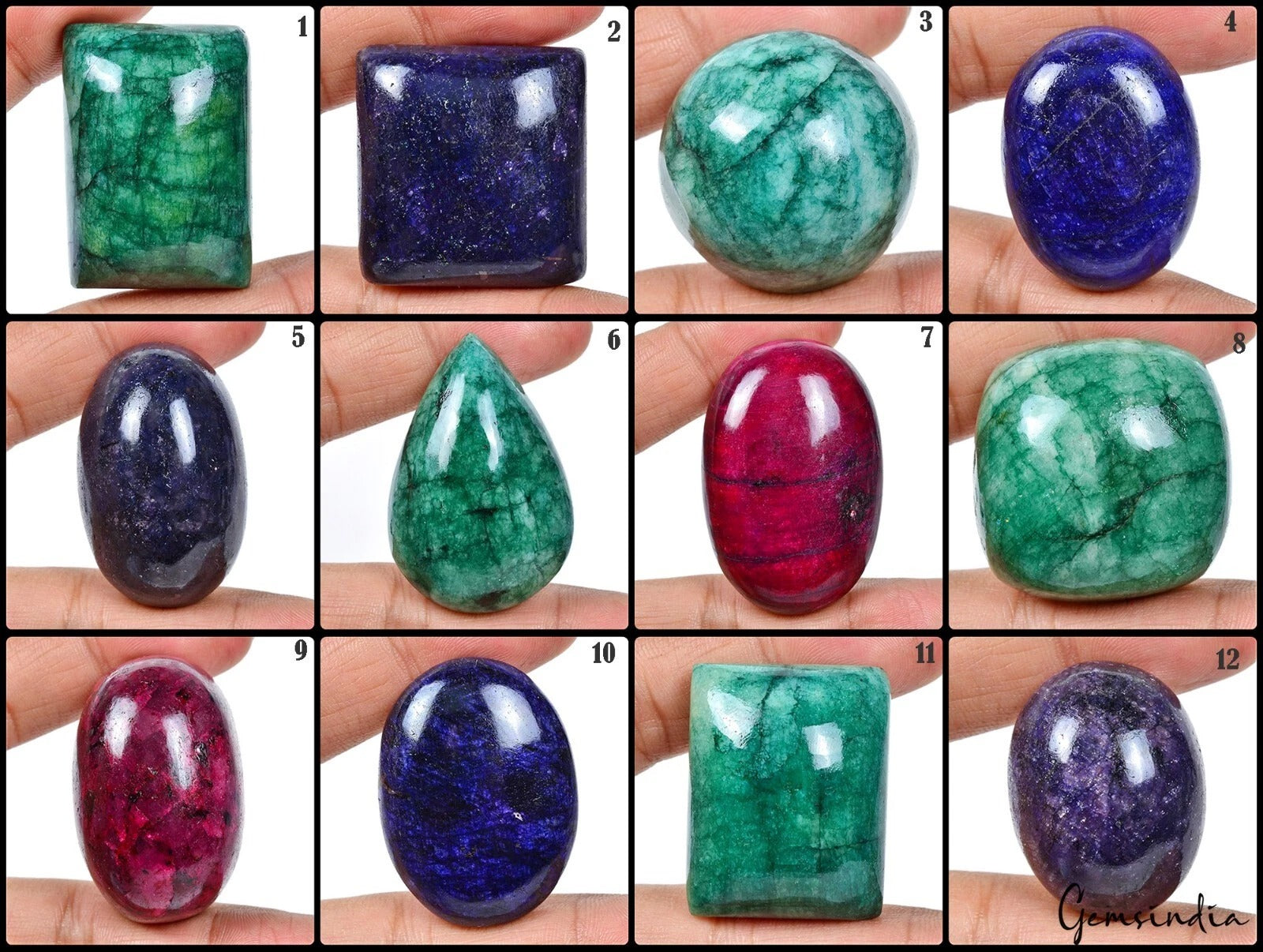 Emerald Lot, Cabochon, Multi Color — 12 Pieces, 31mm to 44mm, 2308 Ct, Brazil