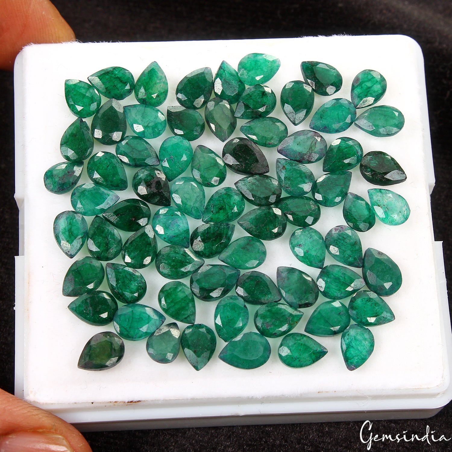 Emerald Lot, Loose Gemstone, Color Enhanced, Green — 68 Pieces, 7x5 mm, 42.60 Ct, Zambia