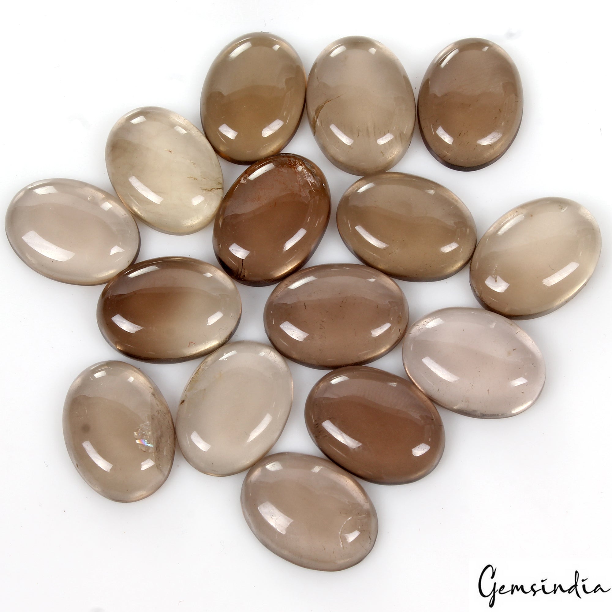 15 Pc Natural Brown Smoky Quartz 15x11mm Loose Oval Cabochon Gemstones~106.70 Ct