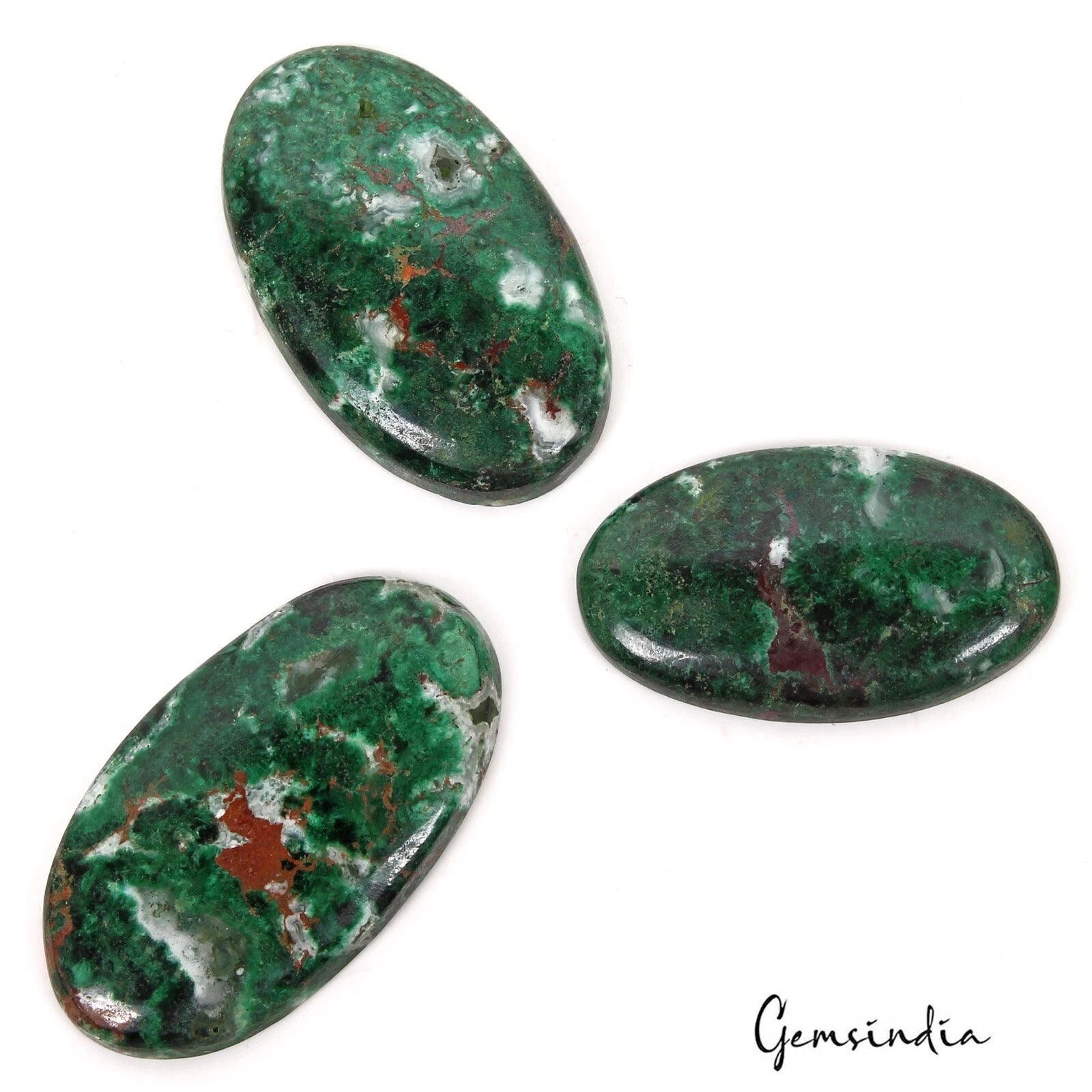 Malachite Lot, Cabochon, Untreated — 3 Pieces, 33mm to 39mm, 128.30 Ct, Madagascar