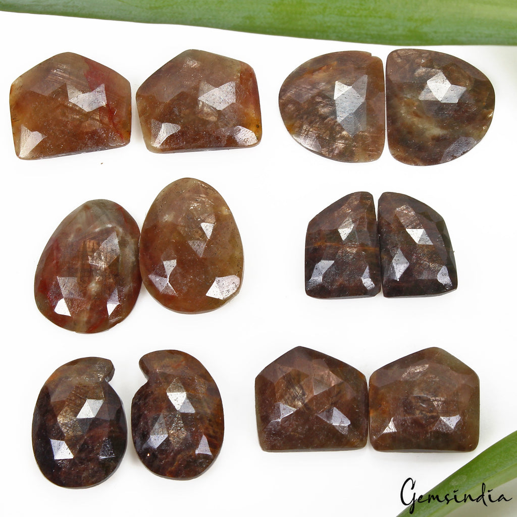 Certified 196 Ct/12 Pcs Natural Brown Sapphire Rose Checker Cut 6 Pairs Gems Lot
