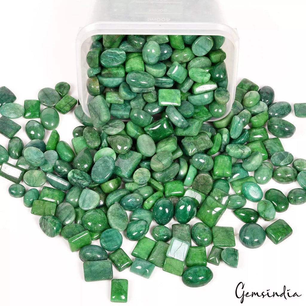 Emerald Lot, Cabochon, Color Enhanced, Green — 370 Pieces, 10mm, 5000 Ct, Brazil