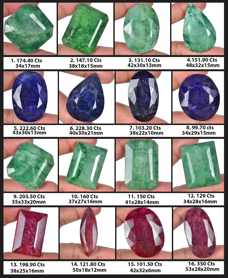 Natural 2673 Ct/16 Pcs Ruby Emerald & Sapphire Mix Shape Loose Gemstones 34-53mm