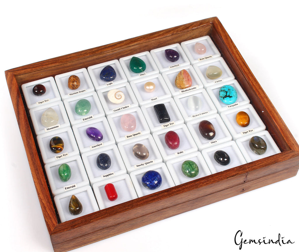 30 Pcs~ Estate Genuine Loose Multi Gemstones Collection Lot in Handmade Wood Box