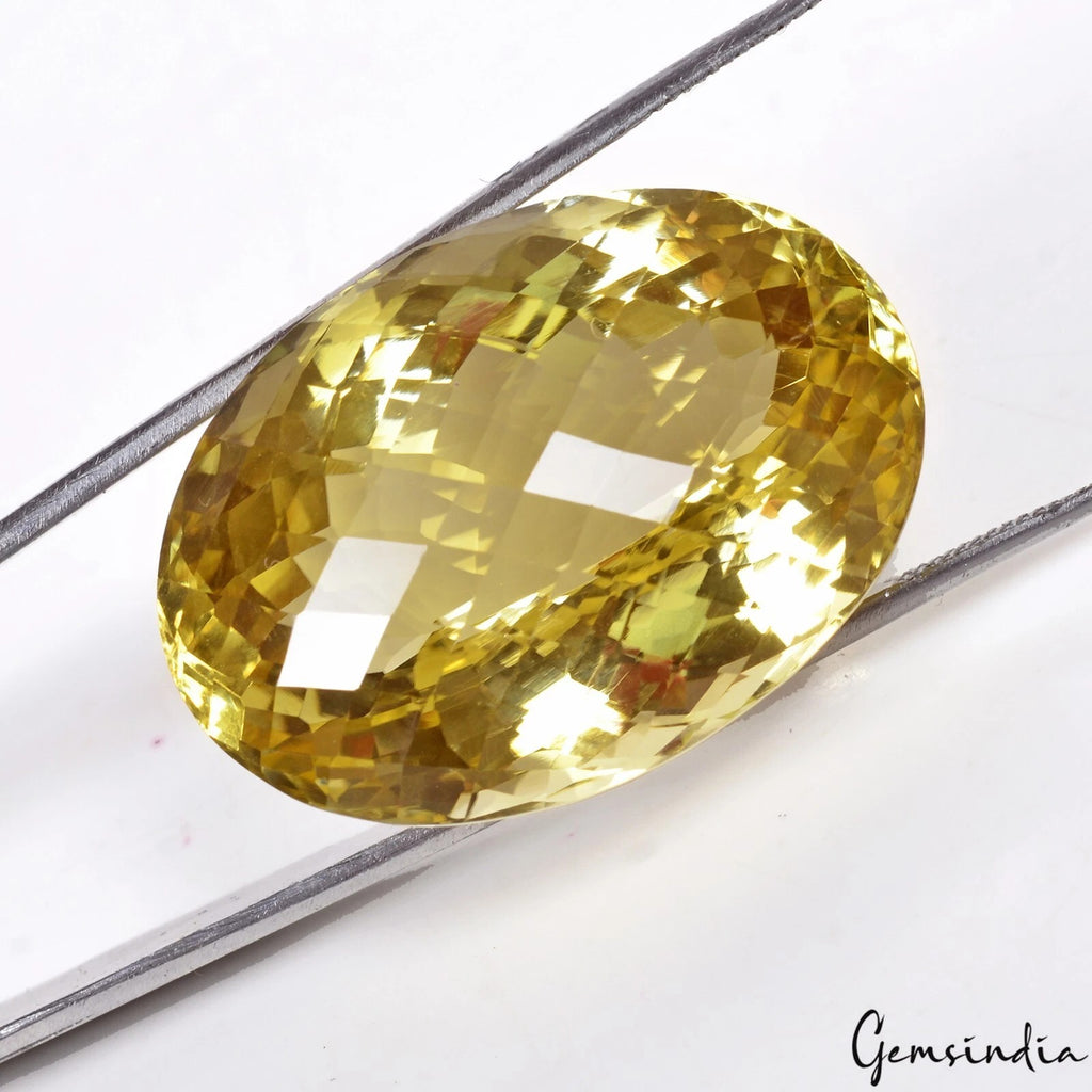Citrine Loose Gemstone, Oval Checker Cut, Untreated — 31x22x17mm, 66.60 Ct, Brazil
