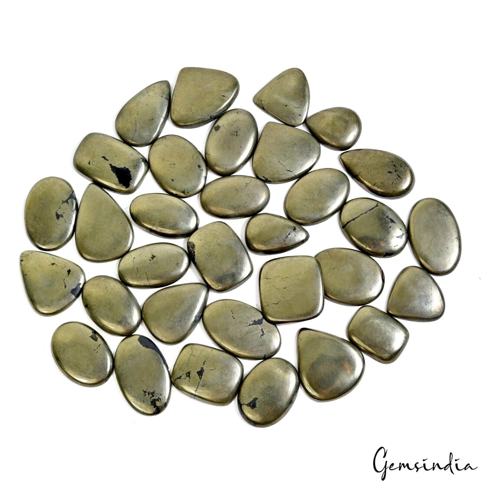 1820 Carat Natural Apache Gold Pyrite Cabochon Lot, 33 Pieces, Loose Gemstones