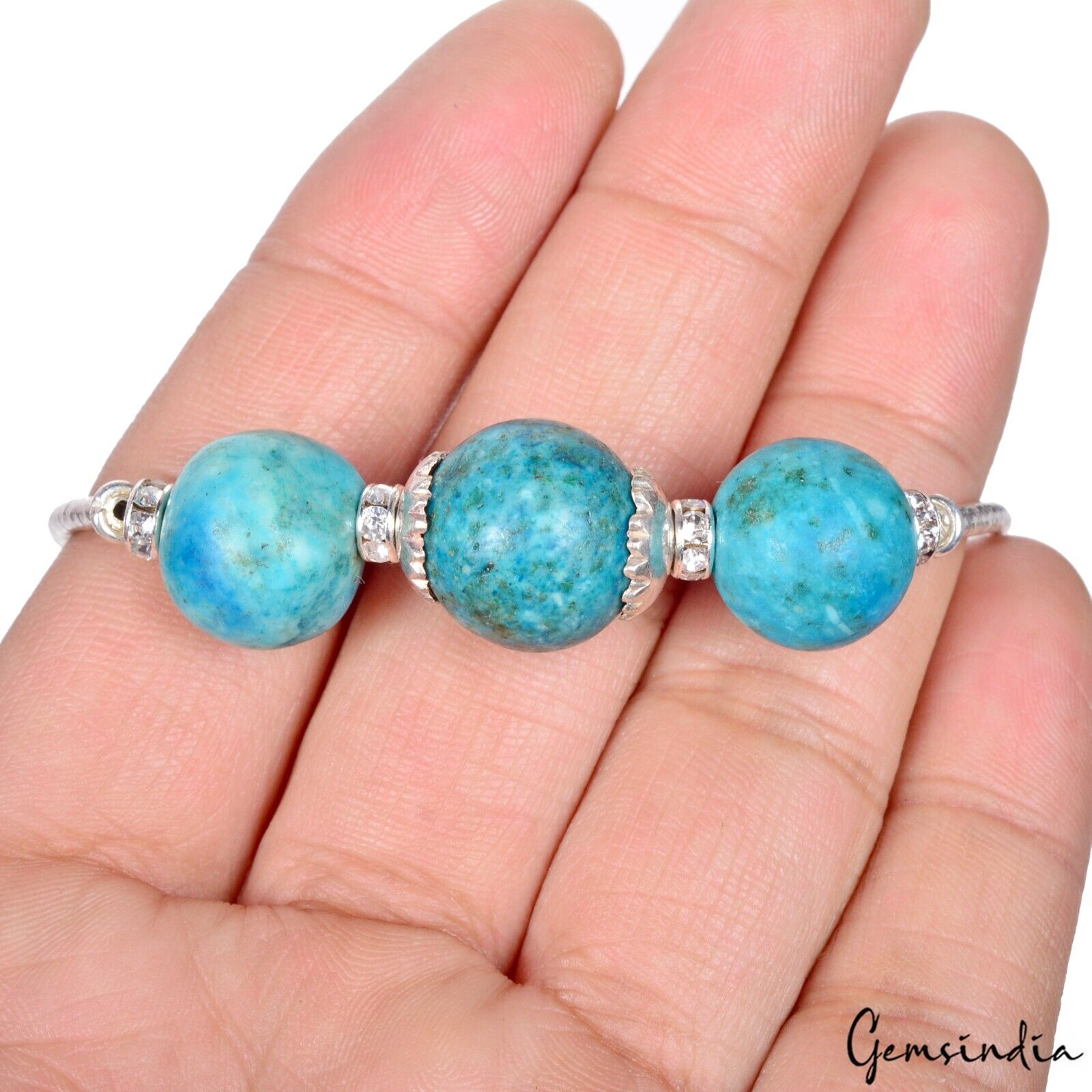 Turquoise Bracelet, Color Enhanced, Silver — 13mm to 14mm, 95.20 Ct (19.03 g)