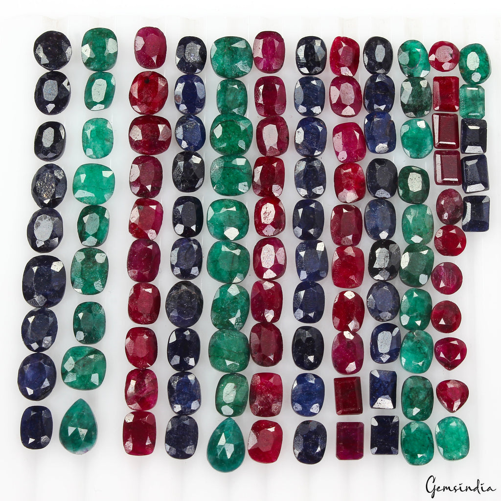 200 Ct/114Pc Natural Ruby Emerald Sapphire Loose Mix Cut Gemstones Certified Lot