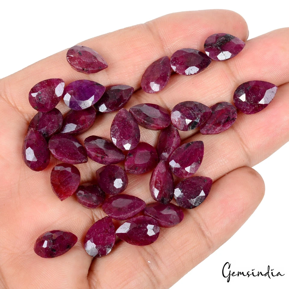 Certified 151.30Ct Natural Red Ruby Pear Faceted Loose Wholesale Gemstones 32 Pc