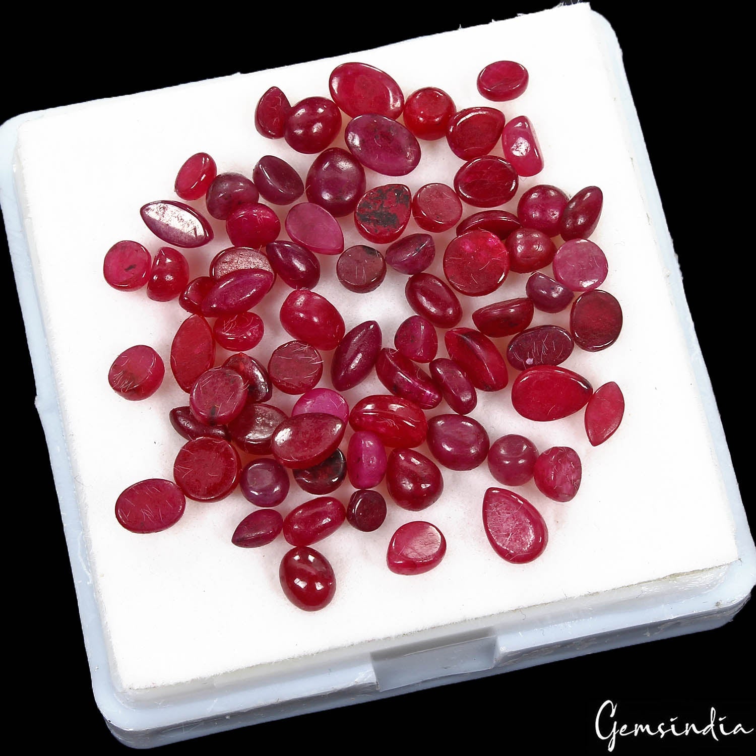 Certified 34.60 Ct/ 71 Pcs Natural Blood Red Ruby Mix Cab Loose Gems For Jewelry