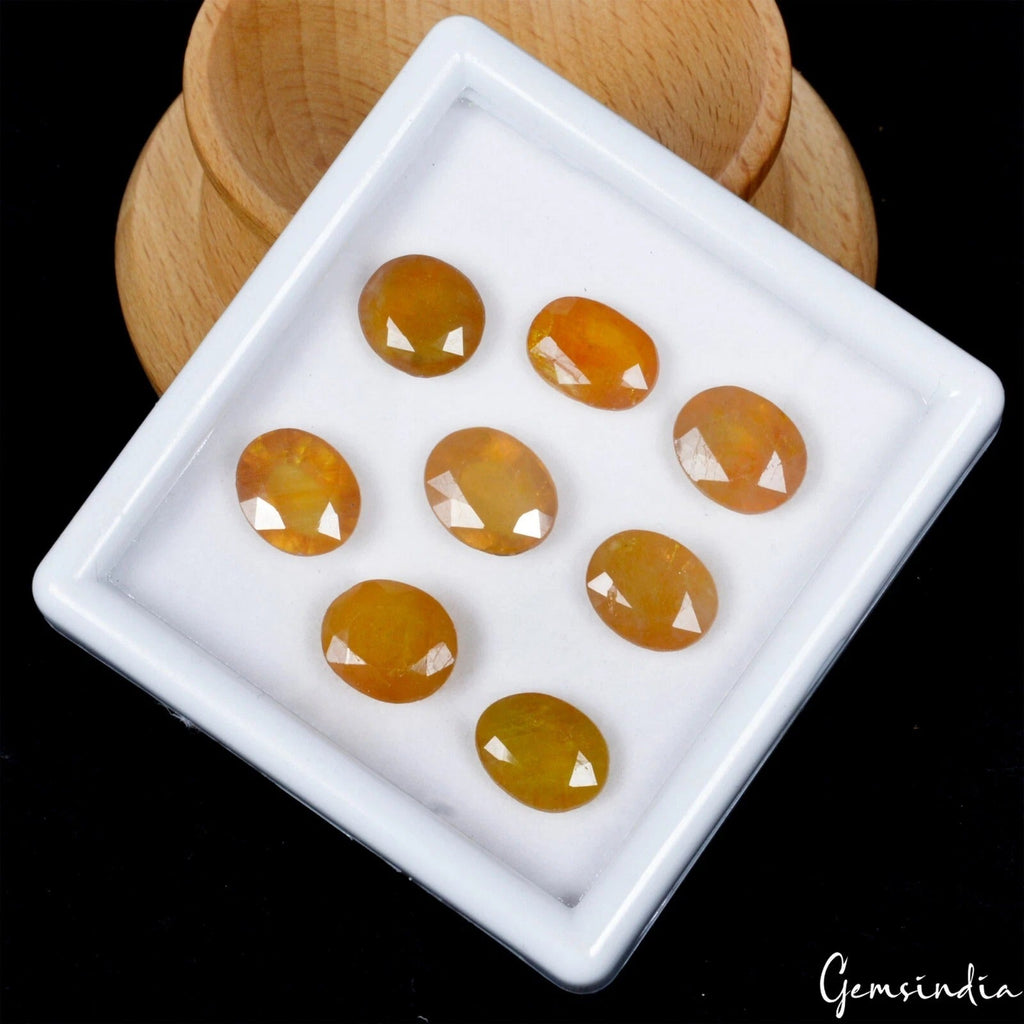 Certified 60.45 Cts/8 Pcs Natural Ceylon Yellow Sapphire (Pukhraj) Oval Gems Lot