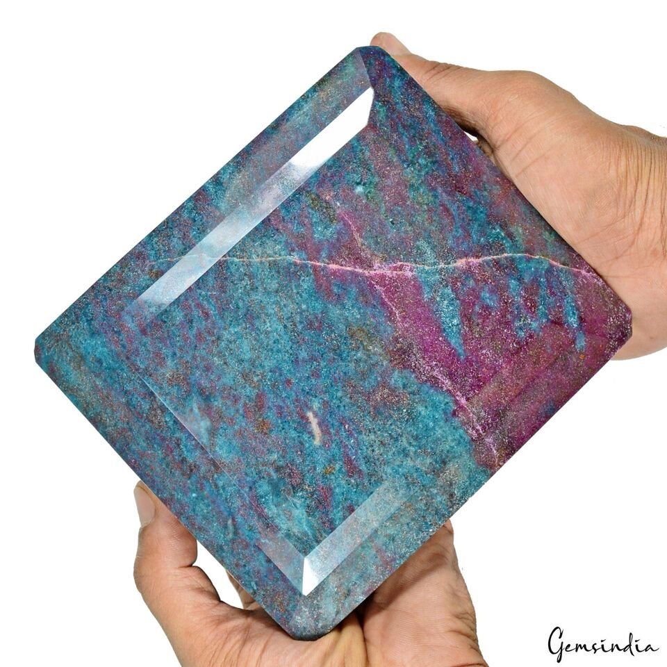 3.3 Kilo Natural Ruby Kyanite Octagon Cut Huge Rare Untreated Gemstone W Stand
