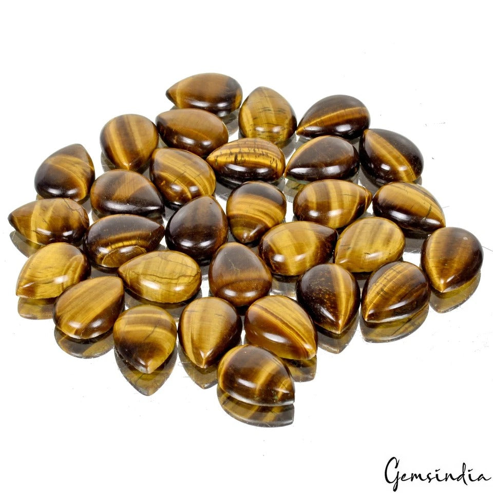 370 Cts/30 Pcs Natural Untreated Bi-Color Tiger Eye Pear Cabochon 20mmx15mm Gems