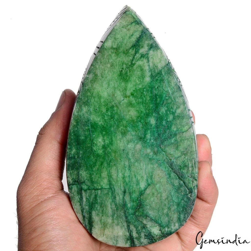 Certified 5455 Cts Natural Green Emerald Pear Shape Hand Carved Loose Gemstone