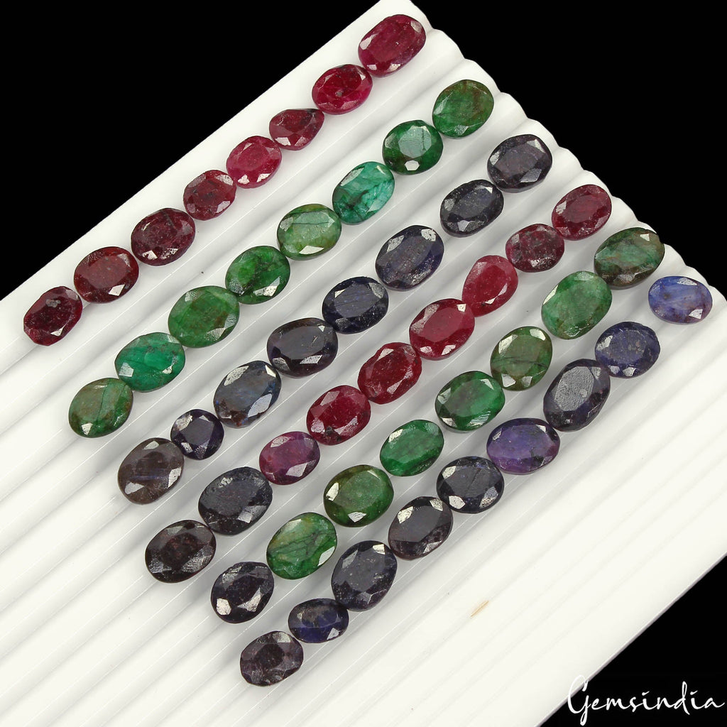 380 Ct/50 Pcs Natural Multicolor Ruby Emerald Sapphire Oval Cut Gems For Jewelry