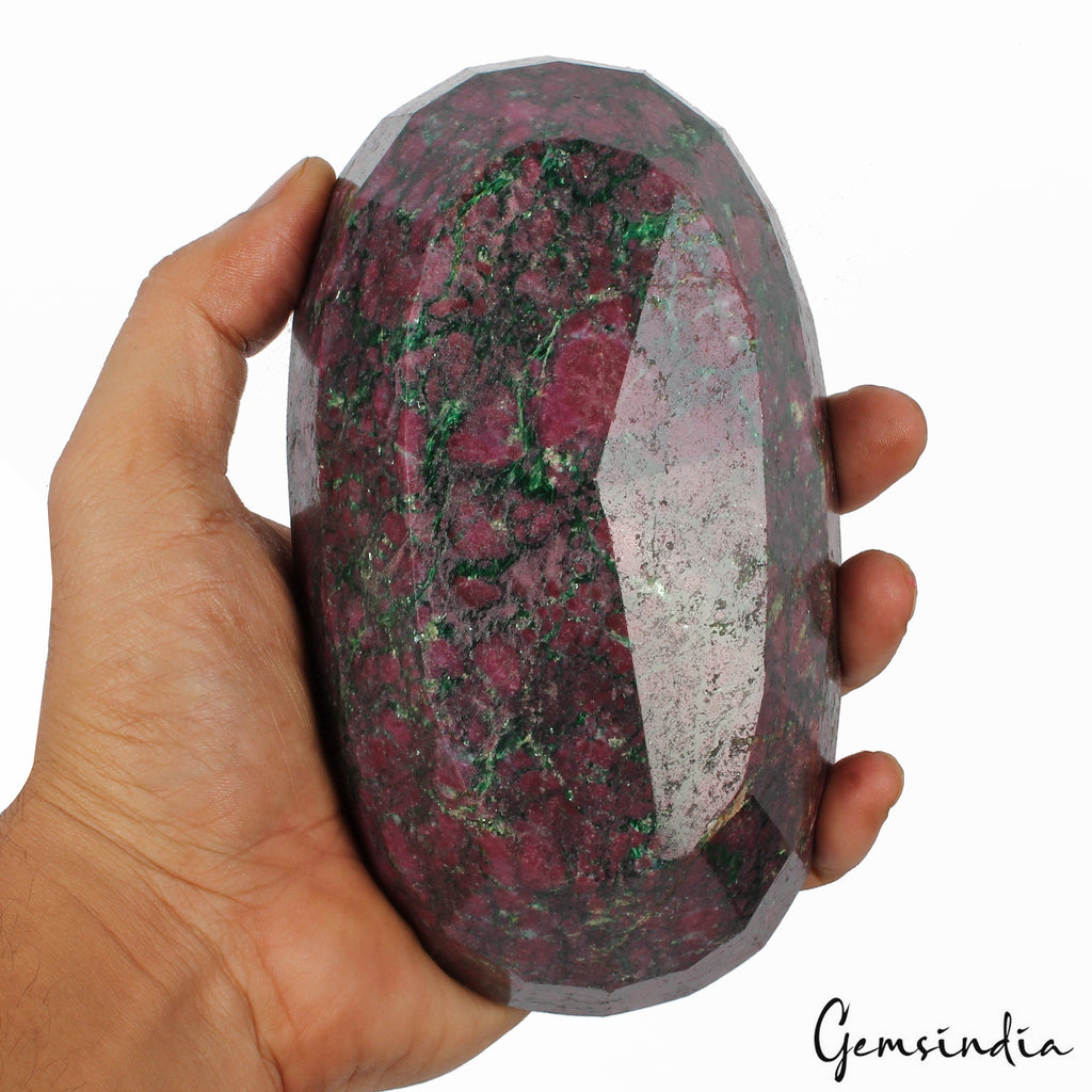 Large 1.4 Kg Natural Huge Green Red Ruby Zoisite Oval Faceted Untreated Gemstone