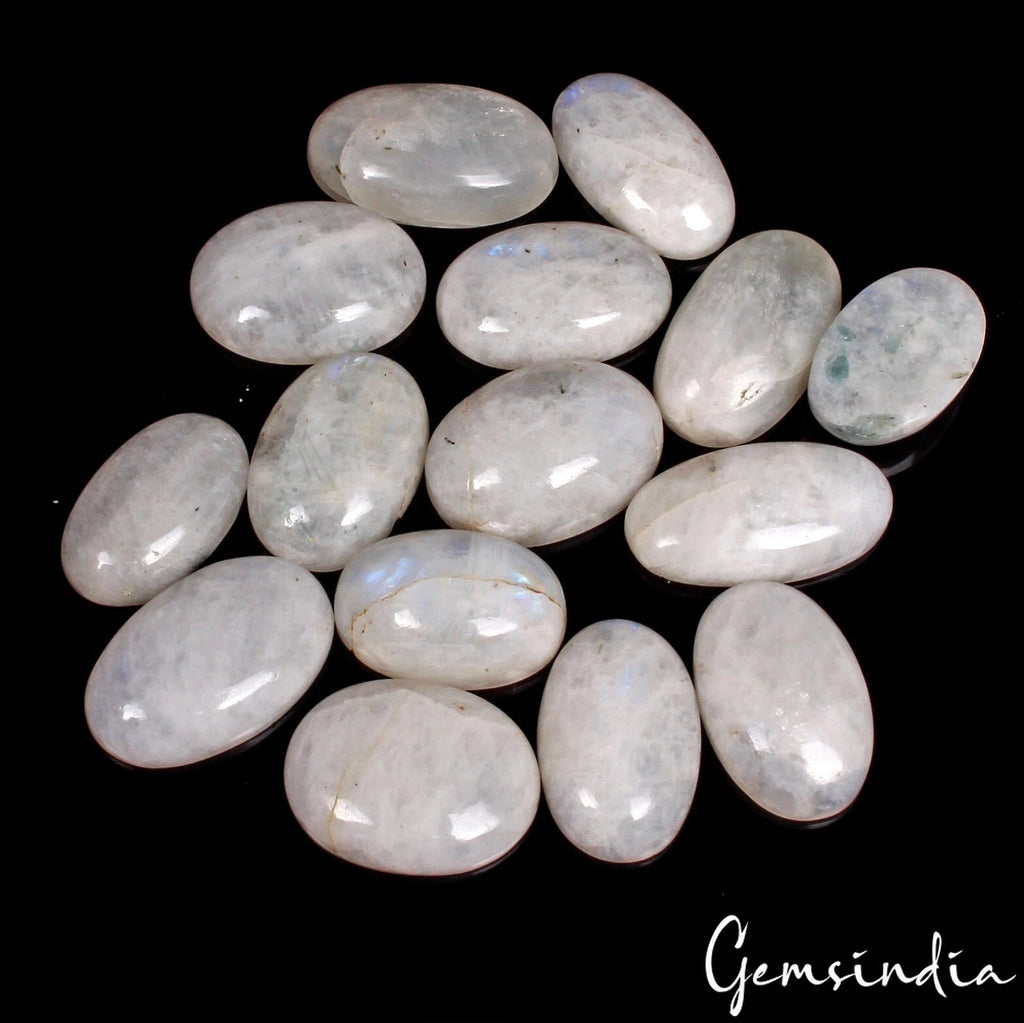 540 Cts/15 Pcs Natural Untreated White w Blue Shine Moonstone Mix Cab Loose Gems
