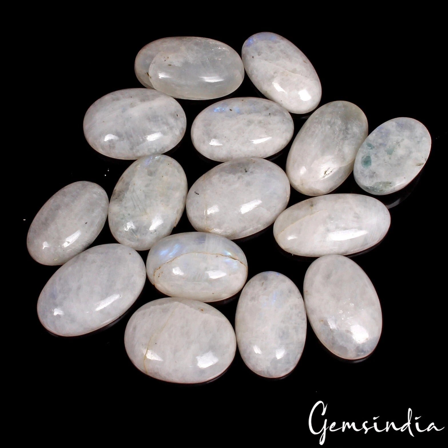 540 Cts/15 Pcs Natural Untreated White w Blue Shine Moonstone Mix Cab Loose Gems