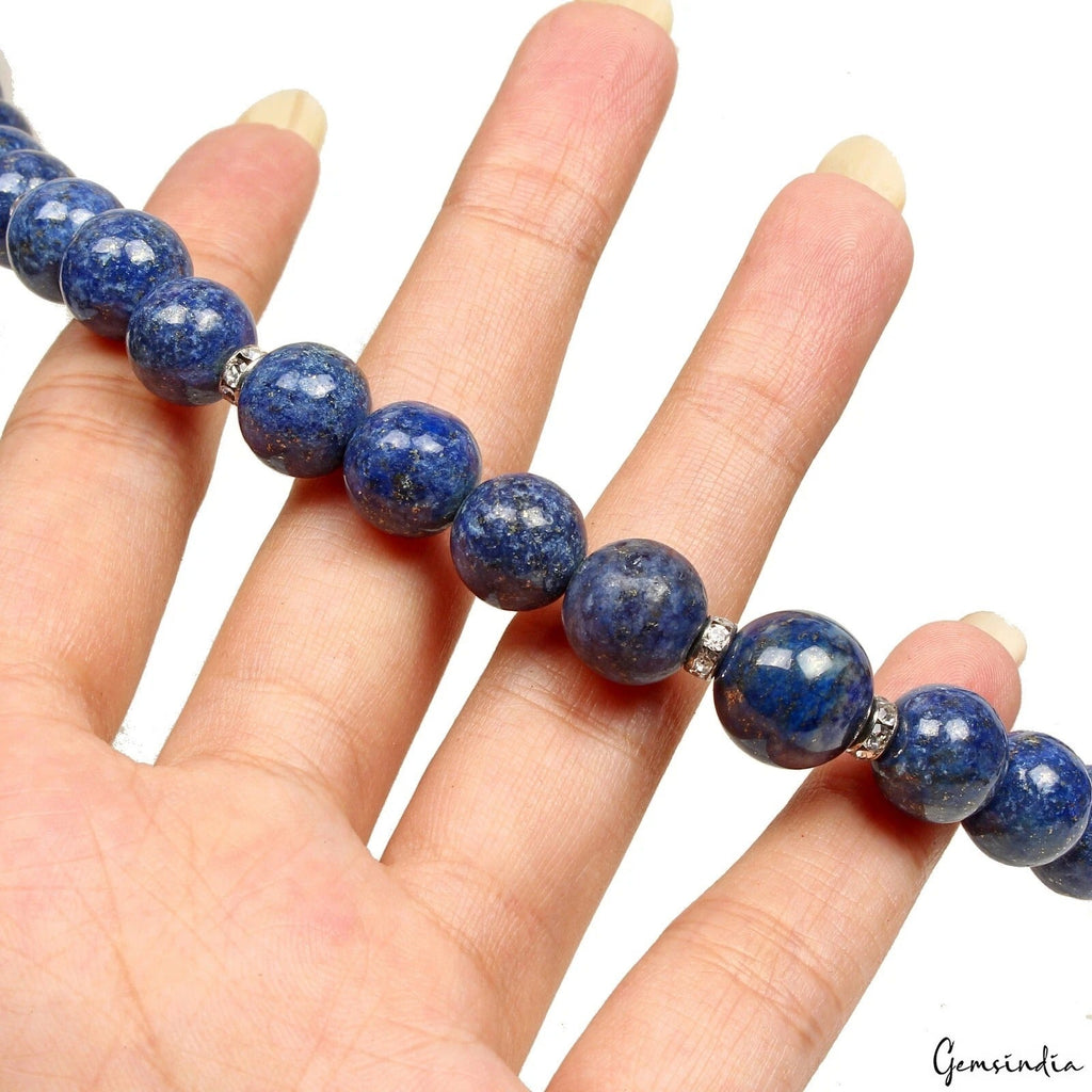 490Ct Natural Blue Lapis Lazuli Round Cab Beaded Handmade Single Strand Necklace