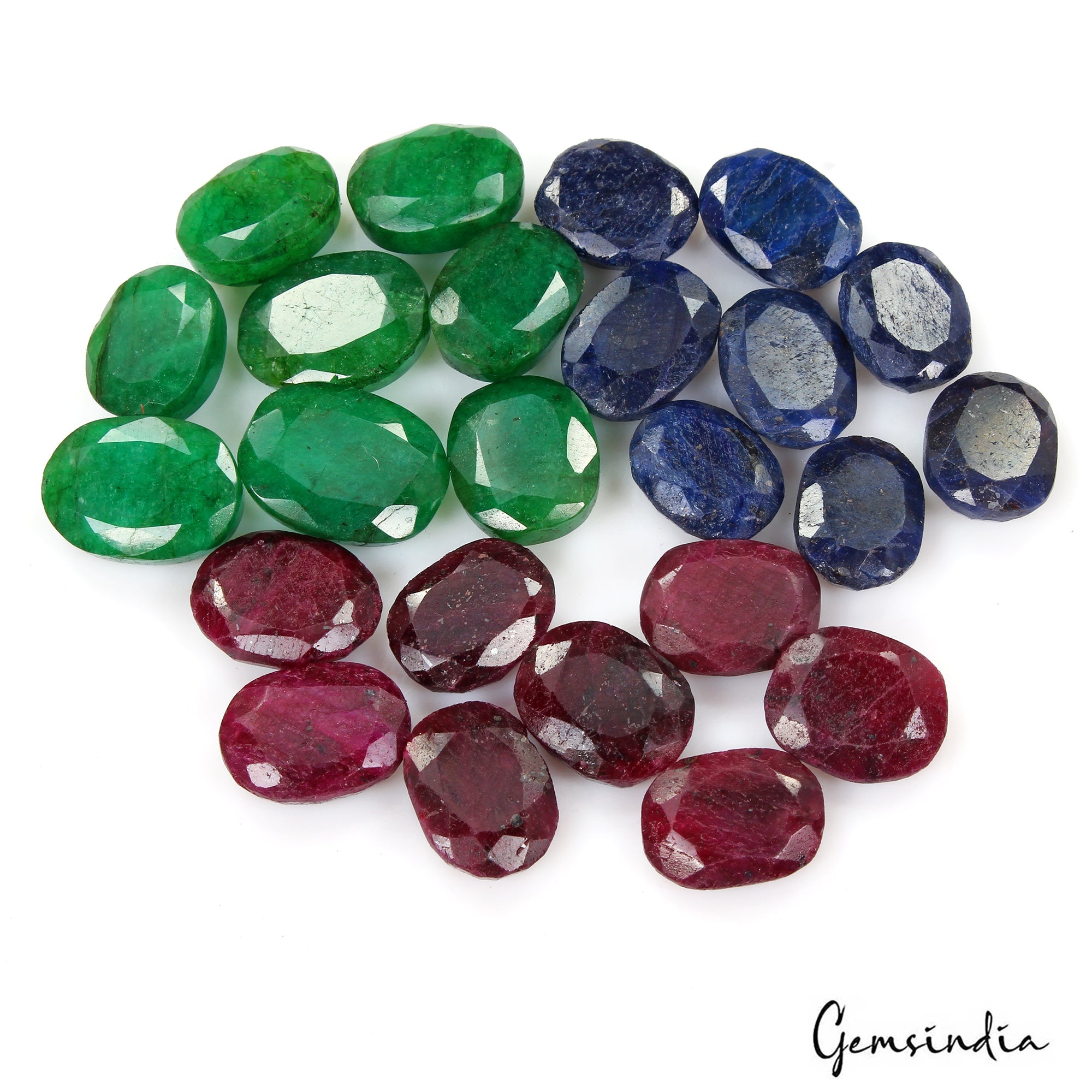 570 Ct Natural Ruby Emerald Sapphire Oval Cut Faceted Loose Certified Gems Lot