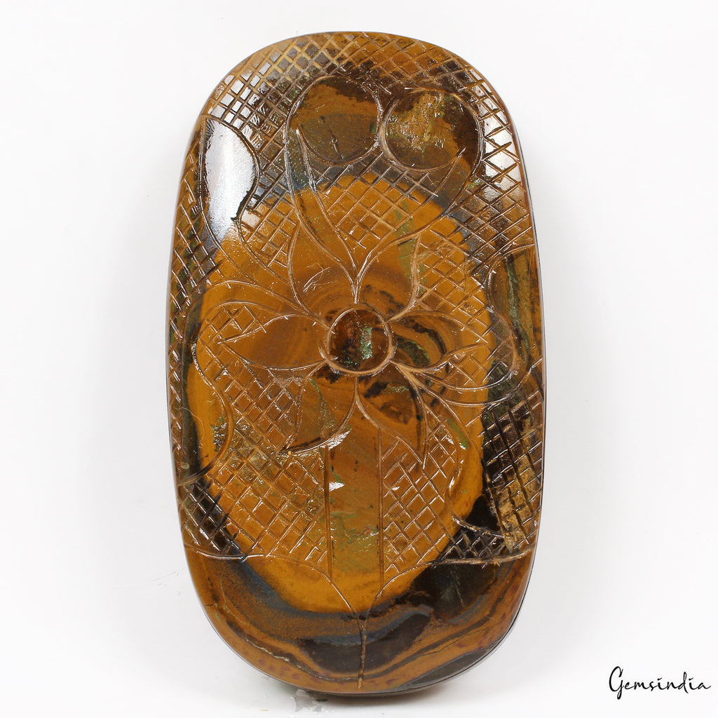 1730 Ct 100% Natural Tiger Eye Carving Oval Floral Carving Museum Size Gemstone