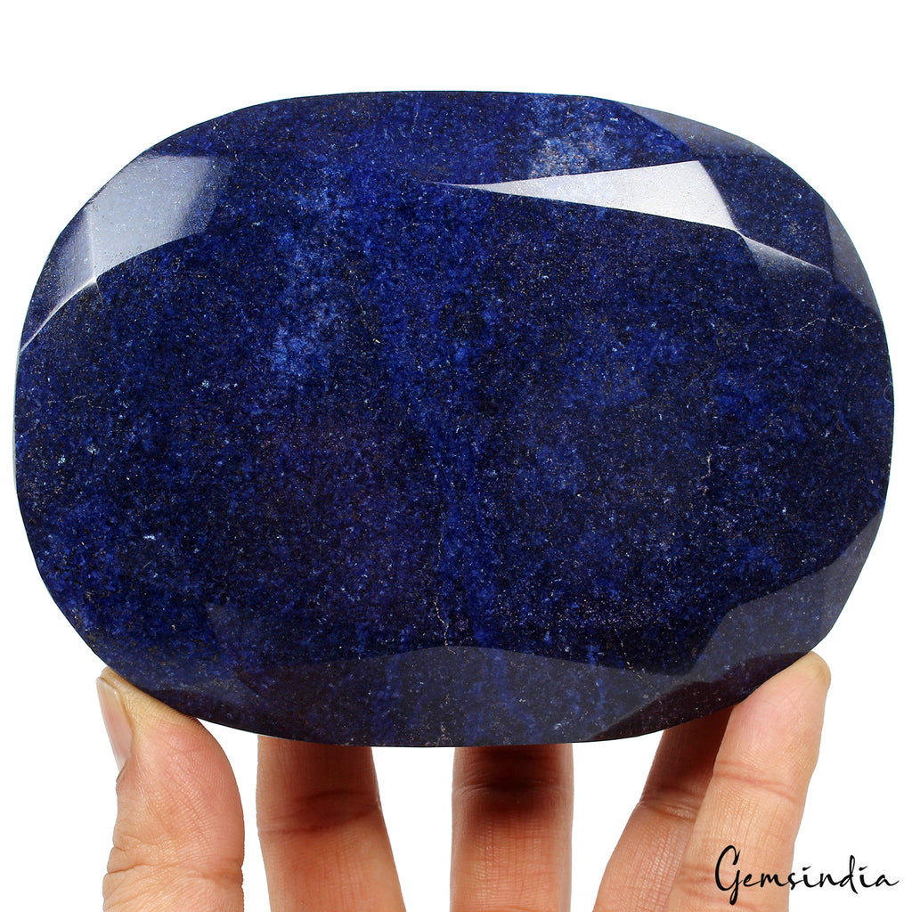 Blue Sapphire Rough, Oval Cut, Color Enhanced — 5.4x4x2.5 Inches, 1.7 Kg (8500 Ct), Madagascar