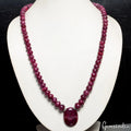 560 Cts Natural Dark Red Ruby Gems Round Cab Beaded Handmade Necklace 20" Long