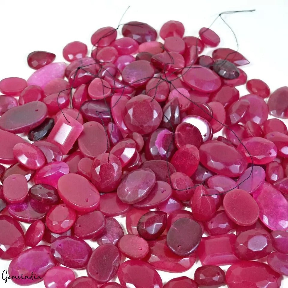 Super Wholesale 3000 Ct/131Pcs Natural Dark Pink Onyx Mix Cut Drill Bead Gem Lot