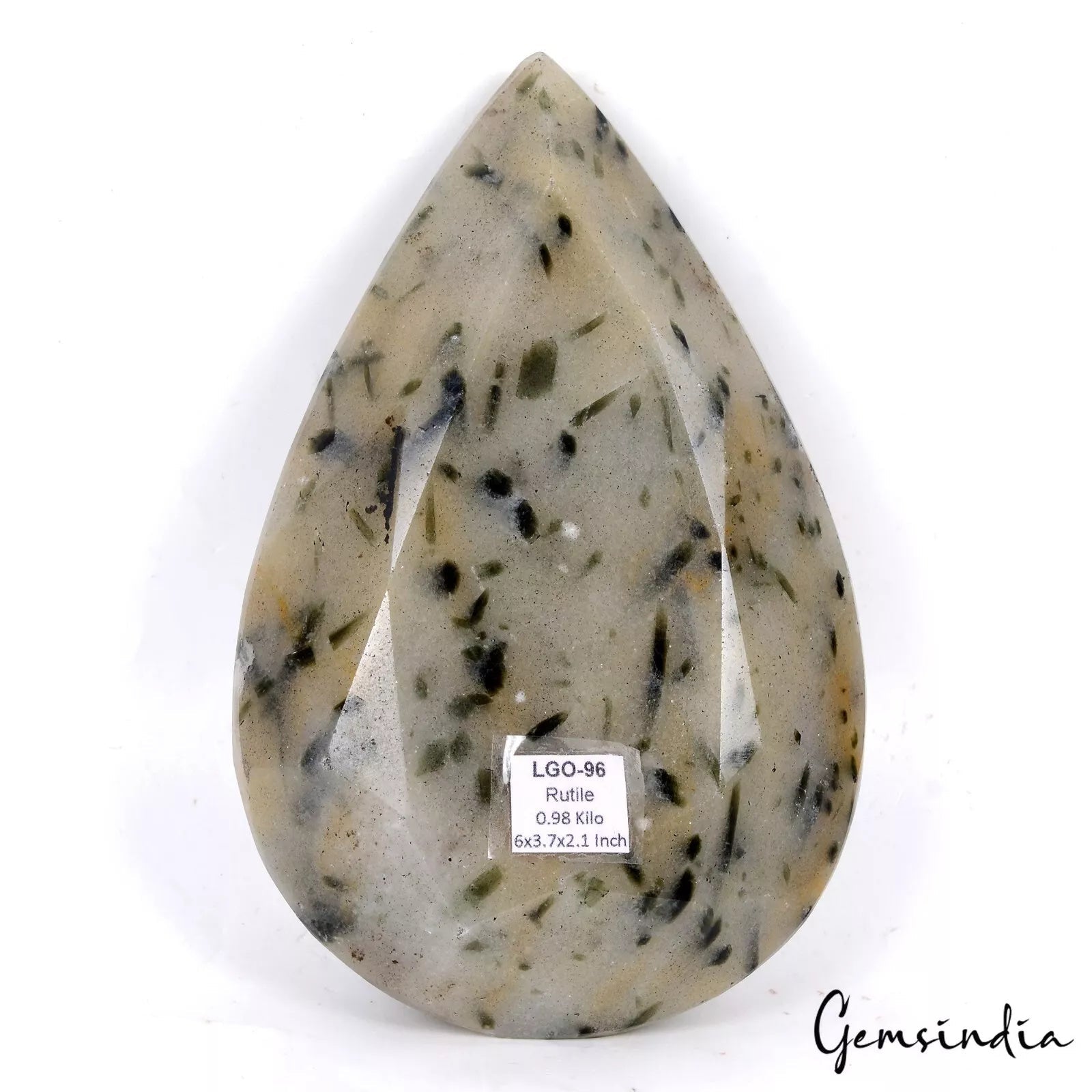 980 Gram 100% Natural Rutilated Quartz Black Needle Pear Cut Huge Loose Gemstone