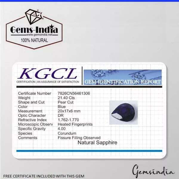 Ceylon Sapphire Loose Gemstone, Pear Cut, Heated — 20 x 17 x 6mm, 21.40 Ct, Sri Lanka